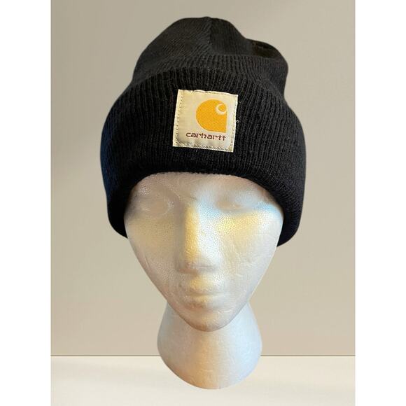 Vintage Carhartt Beanie Hat OS Dark Black Hipster Beanie Hat Cap Work USA - Picture 1 of 4